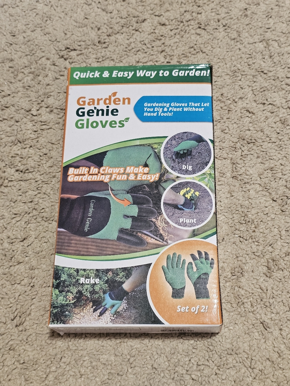 New! Garden Genie Gloves with Claws on Right Hand - Dig Plant Rake Gardening